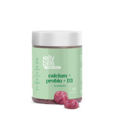 Jelly Pills Gummies 240mg Calcium & Probiotics with Vit D3 and K2-70 Strawberry Flavored Vegan Gummies for Bone Muscle & Teeth - 1 Billion CFU- No Added Sugars