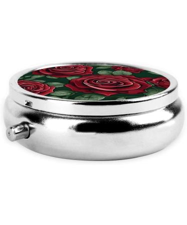 Red Rose Printed Mini Round Pill Box | 3 Compartment Travel Pill Organizer | Portable Medicine Case for Home & Office - Buy Online on GoSupps.com