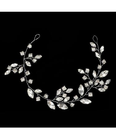 Crystal Bridal Hair Vine Bride Wedding Rhinestone Silver Bridal Hair Piece Crystal Headband Wedding Hair Pieces for Brides Silver Hair Accessories Hair Jewelry Wedding Headband for Women and Girls
