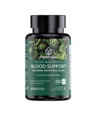 PlantFusion Vegan Iron Supplement for Women & Men - Gentle Plant-Based Iron with Vitamin C Methyl B12 Folate - Non-Constipating Wholefood Iron Pills for Energy Anemia & Blood Support 60 Capsules Iron Blood Support