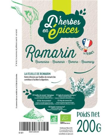 herbes en pices DHERBES AND EPICES Rosemary organic 200g Bulk herbal tea and infusion Certified organic - Buy Online on GoSupps.com