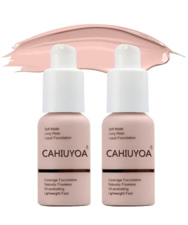 2 Pcs CAHIUYOA Full Coverage Matte Foundation  Long-Lasting Waterproof Matte Foundation  Matte Oil Control Concealer Foundation Cream (Nude)