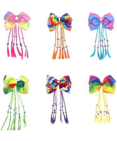 Minkissy Colorful Hair Ties Bowknot Hair Bow with Colored Braid Hair Rings Hair Rope Kids for Girls (Pink Braid) - Buy Online on GoSupps.com