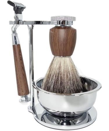 HRTC Men's Shaving Brushes Set - 3 Natural Roof Hair with Stainless Steel Foam Cup - 13x14cm Silver | Premium Grooming for Men - Buy Online on GoSupps.com