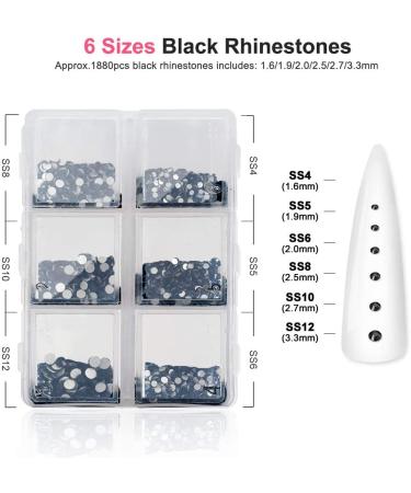 Black Nail Art Rhinestones Set | Glass Rhinestones for Nail Design & Crafts | 3D Nail Jewels with Picker Pen (1880Pcs) - Buy Online on GoSupps.com