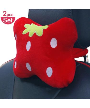 MissSoul 2Pcs Cute Red Strawberry Car Neck Pillows - Soft Comfortable Headrest Cushions for Driving - Buy Online on GoSupps.com