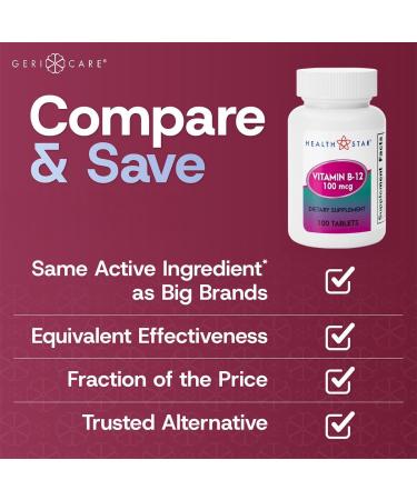 GeriCare Vitamin B-12 100mcg Tablets Promotes Energy Cognitive Function & Nervous System Support Trusted Supplement for Daily Wellness 100 Count - Buy Online on GoSupps.com