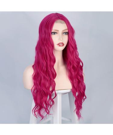 24 inch Hot Pink Cosplay Long Curly Wig - Heat Resistant Synthetic Lace Wig for Women - Perfect for Halloween, Christmas, and New Year Parties - Buy Online on GoSupps.com