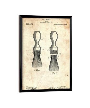 Artboxone poster with a black frame 18x13 cm fashion shaving brush Patent (antique) - image shaving brush barber hair 18x13 cm + black frame