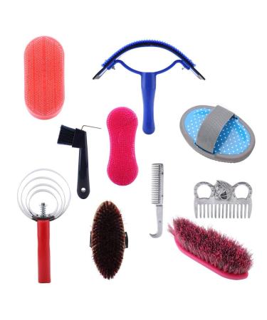 Professional 10-Pc Vier Horse Brush Set - Equestrian Grooming Kit for Horse Cleaning & Care - Buy Online on GoSupps.com