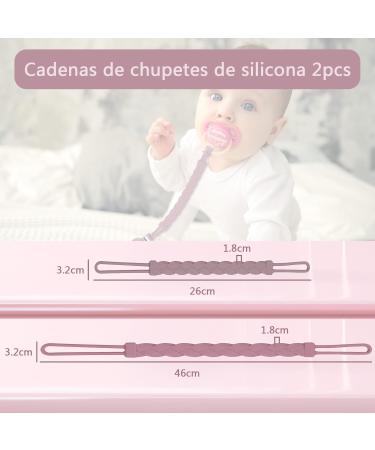 Silicone Pacifier Chain - Kizaten 2-Pack Clips for Boys & Girls | Soft Flexible & Clean - Purple/Pink - Buy Online on GoSupps.com