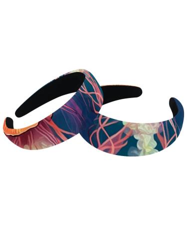 Headbands Women Hair Head Bands 2 Pieces Wide Top Turban Velvet Hair Bands Elastic Headband Jellyfish-1162 Fashion Head Wrap 2 Size Multi-colored 4