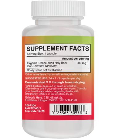 Eclectic Institute Raw Fresh Freeze-Dried Holy Basil 200 mg - 90 Non-GMO Veg Caps | Organic Herbal Supplement - Buy Online on GoSupps.com