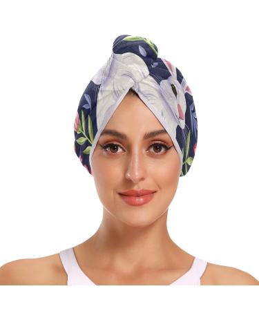 Rabbit Red Flowers Eggs Hair Towel 2 Pack Super Absorbent Hair Drying Towel Quick Dry Hair Turbans Head Towel with Button Twisty Wrap for Women Girls