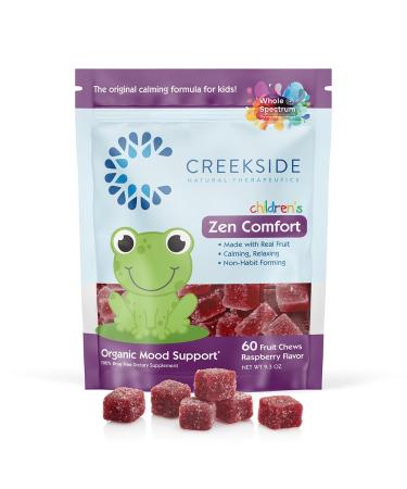 Zen Comfort for Kids Organic Mood Support with 5-HTP L-Theanine Passionflower Pediatrician Formulated Vegan Gummies Raspberry Flavor 60 Real Fruit Chews