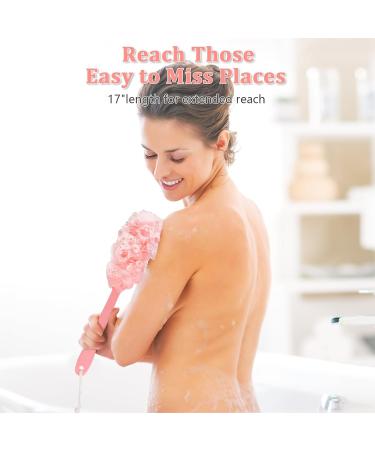 Back Scrubber Brush Shower Loofah for Men or Women 17 Body Scrubber Long Handle Sponge with Bath Brush Net Soft Mesh Back Washer Exfoliating and Removing Dead Skin Bath Scrubber (Pink) - Buy Online on GoSupps.com