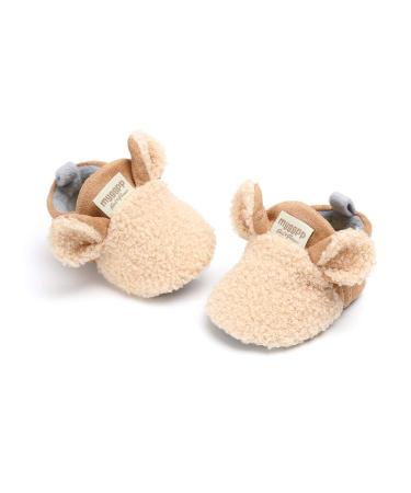 RVROVIC Baby Boys Girls Plush Winter Snow Boots Bowknot Anti Slip Warm Fleece Infant Boots Toddler Prewalkers 0-6 Months A Khaki