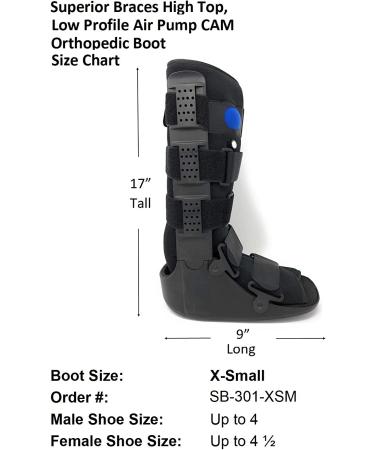 X-Small High Top Low Profile Air Pump CAM Medical Orthopedic Walker Boot - Black (Men's Up to Size 4, Women's Up to Size 5.5) - Buy Online on GoSupps.com