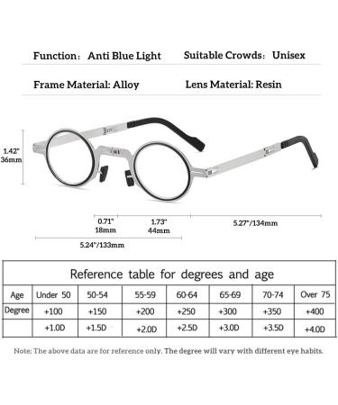 Zukky Foldable Reading Glasses for Men & Women - Blue Light Blocking Portable Keychain Round Frame 3.5x Magnification Silver - Perfect Pocket Reader - Buy Online on GoSupps.com