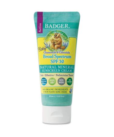 Badger Company Baby Sunscreen Cream SPF 30 PA+++ Chamomile & Calendula 2.9 fl oz (87 ml)