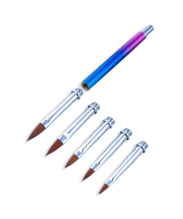 SILPECWEE 1 Pack Replacement Acrylic Nail Art Brush Set UV Gel Builder Nail Drawing Flower Pen Manicure Tools With 5Pcs Pointed Head (3.5/4/5/6/7mm) 2 Acrylic Brush