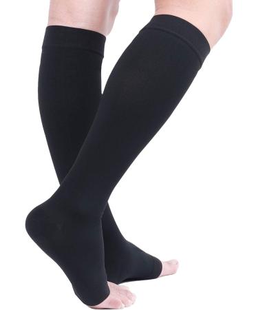 TOFLY Medical Compression Stockings 20-30 mmHg Knee High Socks - Open Toe Black - Size M - Buy Online on GoSupps.com