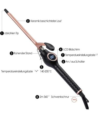 9mm Mini Curling Iron - Professional LCD Curler 140-200 Fast Heating Includes Gloves & Clips - Perfect for International Shipping - Buy Online on GoSupps.com