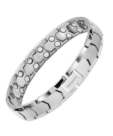 Men's Magnetic Bracelets Pure Titanium (Light) Double Powerful Magnet Bracelets Eliminate Static Electricity (Silver Magnetic Bracelet)