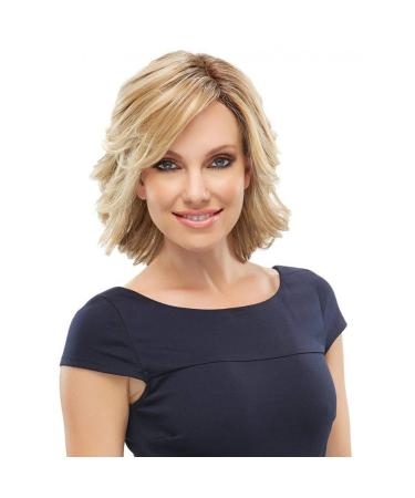 Beimer Blonde Short Curly Bob Wigs for Women Shoulder Length Curly Wavy Wig with Layered Dark Roots Synthetic Natural Looking Hair Wig for Daily Use