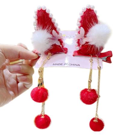 Pearl Barrette Furry Ball Hair Clip Kids Chinese Headdress Retro Photo Hair Styling Barrette Barrettes - Buy Online on GoSupps.com