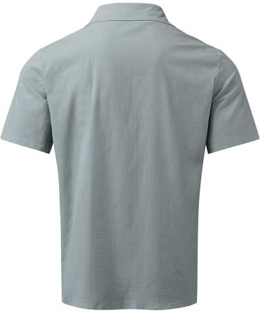 BEUU Men's Cotton Linen Summer Shirt - Short Sleeve Button Down, Double Pocket, Relaxed Fit Beach Top - Gray XL - Buy Online on GoSupps.com