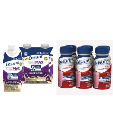 Ensure Protein Max 30 g Nutrition Shake Supplement Vanilla Protein Drink & Plus Calories Meal Replacement Complete Balanced Nutrition Strawberry 6 x 235 mL Vanilla Drink + Meal Replacement Blue