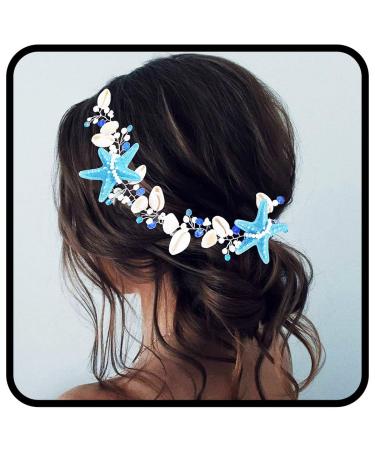 Zoestar Starfish Bride Wedding Hair Vine Silver Seashell Bridal Headpiece Pearl Beaded Beach Wedding Hair Accessories for Women and Girls