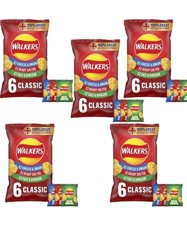 05 x Walkers Classic Variety Multipack Crisps 6x25g - Cheese & Onion Ready Salted & Salt & Vinega Flavoured Potato Chips | 30 mini Bags - Buy Online on GoSupps.com