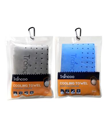 2 Packs Trancoo PVA Cooling Towel(33"X7.85",Perforated Cooling Scarf ,Sweat Rags, Instant Chill Towel for Gym Towel, Neck Warp Sports Towel for Running, Workout, Golf, Swimming Towel Blue+grey