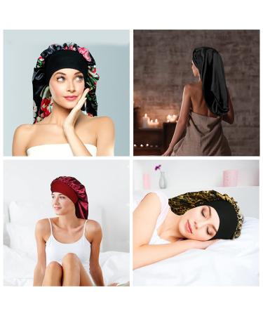 4 PCS Satin Sleep Caps for Long Hair - Extra Large Solid & Floral Bonnets for Women - Buy Online on GoSupps.com