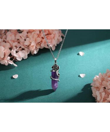 XIANNVXI Rose Flower Pendant Necklace for Women Healing Crystals Hexagonal Stones Necklaces Reiki Spiritual Natural Gemstone Quartz Point Jewelry Purple - Buy Online on GoSupps.com