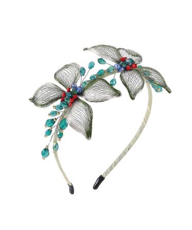 IYOU Copper Wire Wedding Headband Green Butterfly Hair Hoop Handmade Prom Guest Bridal Hair Accessories for Women
