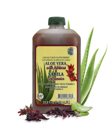 Aloe Vera Hibiscus (Jamaica) Herbal Supplement 33.8 fl oz (1.05 qt / 1L) with Vitamin C for Digestive & Immune Support
