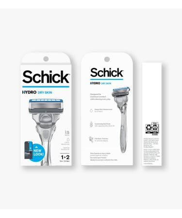 Schick Hydro Dry Skin Men's 5-Blade Razor Handle + 2 Refill Razor Blades Kit 1 Count