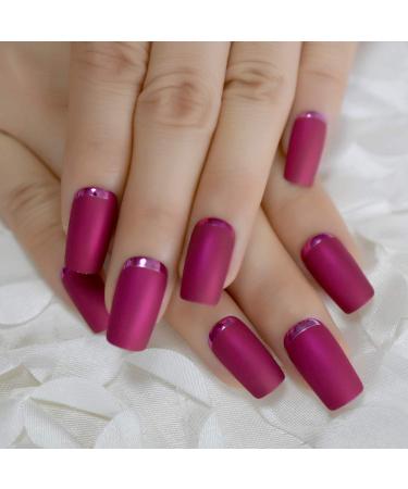 Matte Rose Red Fake Nails | Metallic Moo Medium | Acrylic Nail Art Tips L5231-1 - Buy Online on GoSupps.com