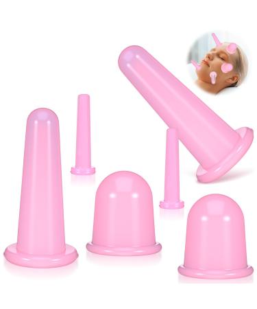 Oruola 4pcs Face Suction Cupping Face Cups for Facial Cupping Silicone Anti Cellulite Vacuum Facial Cups for Faces and Neck Eye Massage Beauty Tool Pink