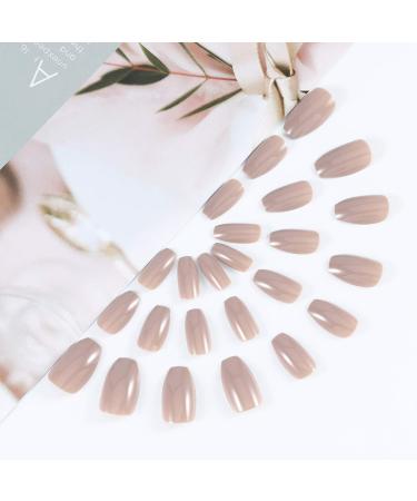 Brishow Coffin Artificial Nails - 24 Pcs Full Cover Natural Ballerina Acrylic Press-On Nails for Women & Girls - Buy Online on GoSupps.com