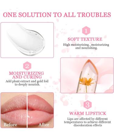 LOPHE Clear Flower Jelly Lipstick 3Pcs Magic Temperature Color Change Lip Balm Long Lasting Moisturizing Lip Gloss Set Nutritious Crystal Lip Stick Makeup Set Great Gift for Women and Girl 3 Pcs - Buy Online on GoSupps.com