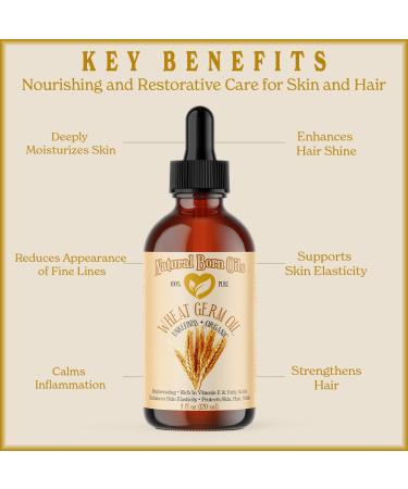Natural Born Oils Organic Wheat Germ Oil 8oz | Cold-Pressed Unrefined Vitamin E for Skin & Hair Care - Buy Online on GoSupps.com
