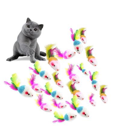 Viksaun 20 pieces of cat toys mouse furry kitten mice cat toy mouse rattles cat catcher pet toys with cat catcher toys with feather cocks colorful little mouse - Buy Online on GoSupps.com