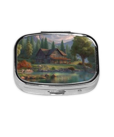 House by The Lake Printed Square Pill Box Portable Travelling Pill Box Medicine Organiser