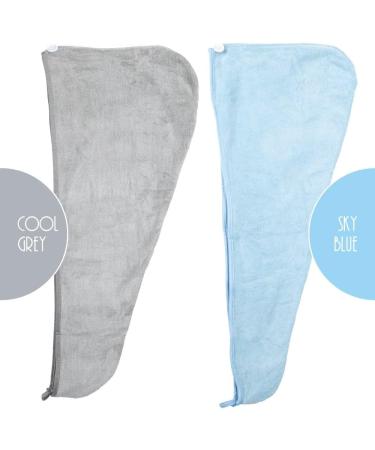 ForPro Professional Microfiber Hair Towel Wrap - 2 Pack Quick Dry Turban for Women | Cool Grey & Sky Blue | Premium Quality Fast Drying International Shipping - Buy Online on GoSupps.com