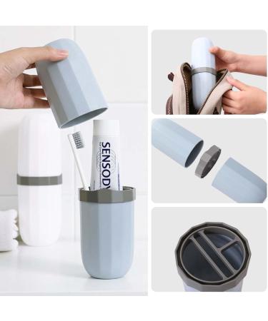 Portable Travel Toothbrush Cup Set - 2 PCS Water Cups & Holders for Camping Hiking Business Trips - Blue & Apricot - Buy Online on GoSupps.com