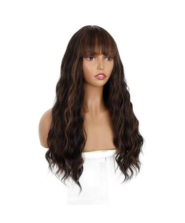 ENTRANCED STYLES Dark Brown Wig with Bangs â€“ Long Wavy Synthetic Wig with Blonde Highlights for Women | Heat Resistant & Natural Look - Buy Online on GoSupps.com